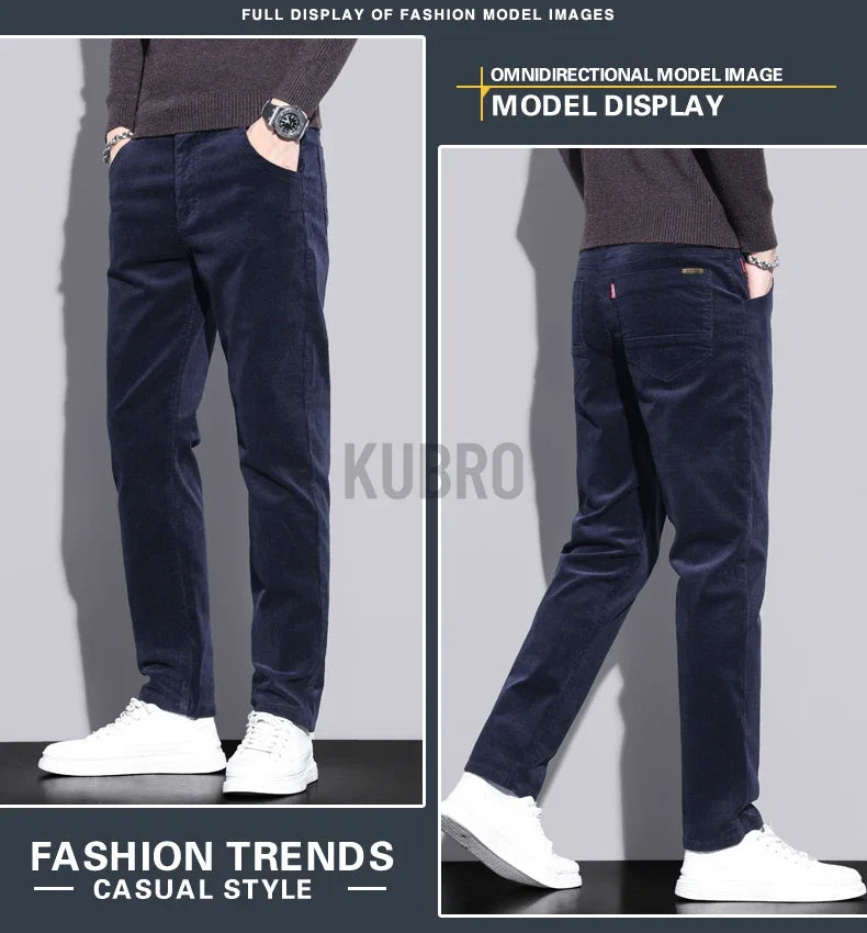 KUBRO High Quality Corduroy Fabric Men's Business Casual Trousers Autumn Korean Style Small Straight Slim Versatile Cargo Pants.