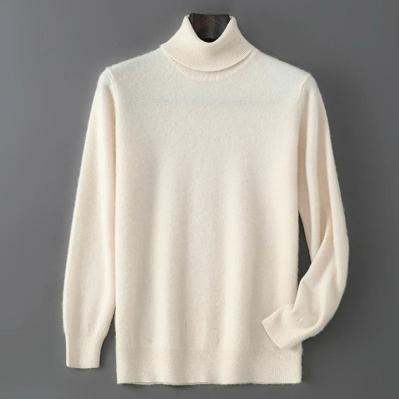 2025 Autumn/Winter High Collar Men's 100% Pure Wool Stylish Youth Loose Knitted Outerwear Flip Collar Casual Base Men's Sweaters