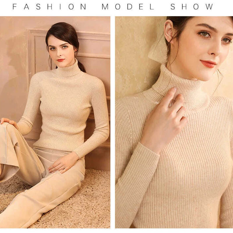 JMPRS Rollkragenpullover Frauen Mode Einfache Winter Pullover Jumper Hohe Elastische Gestrickte Herbst Weibliche Grundlegende Tops Casual Bluse.