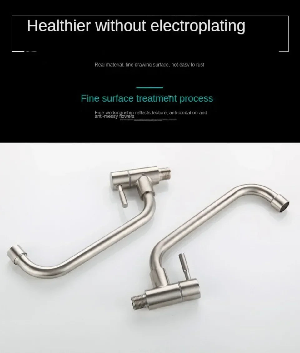 Kitchen Faucet Stainless Steel Wall mounted Single Cold Water Faucet Lower Curve Faucet Wall Sink Water Tap Premium Quality