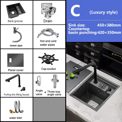 Versteckte Küchenspüle aus Edelstahl, Unterbau, Mini-Einzelschlitz, klein, multifunktional, für Wohnmobile, Café, Bar, Waschbecken mit Deckel, Gartenbalkon
