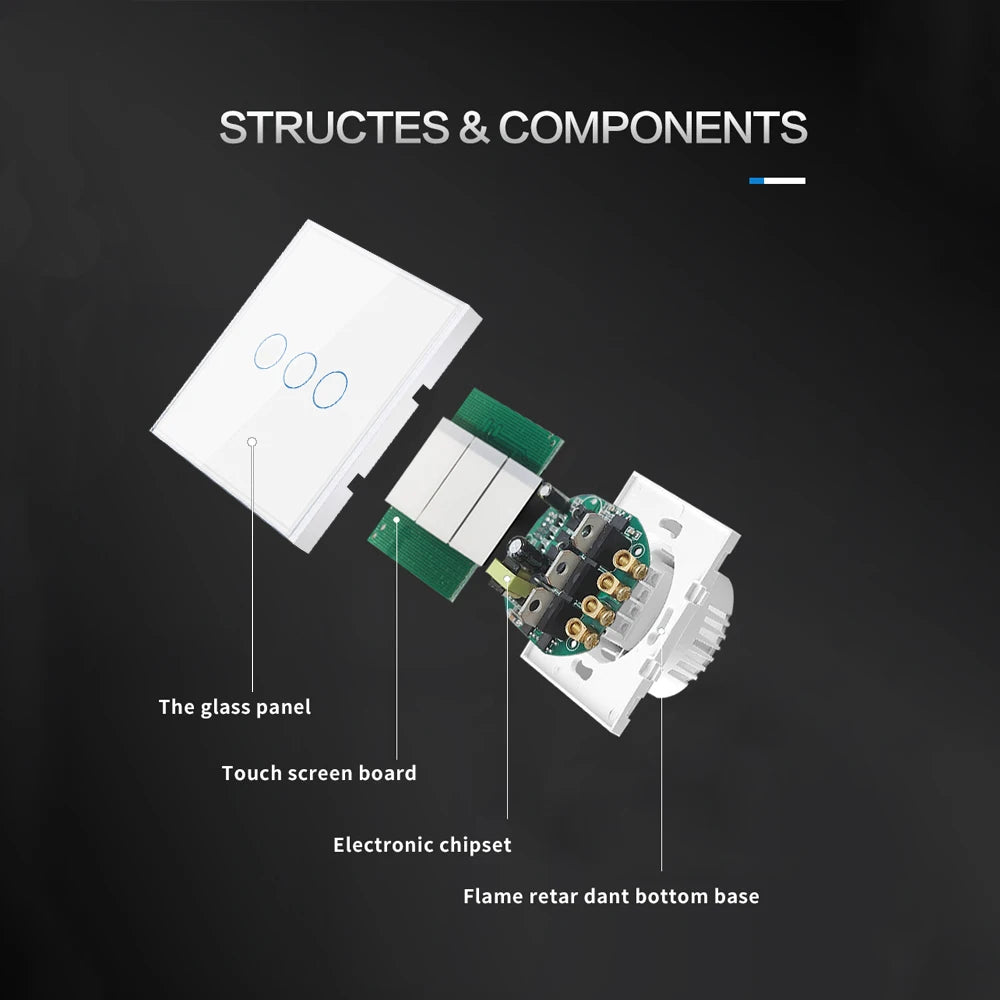 Ubaro eu/uk standard kristall gehärtetes glas wand paneel licht berührungs schalter led anzeige sensor elektrische taste 1/2/3gang 220v.