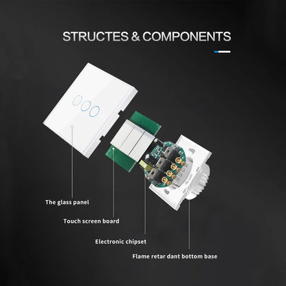 Ubaro eu/uk standard kristall gehärtetes glas wand paneel licht berührungs schalter led anzeige sensor elektrische taste 1/2/3gang 220v.