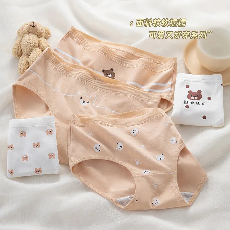 New 5Pcs/set Cotton Panties Strawberry Bear Cartoon Girls Briefs Sexy Women Underwear Lingeries Female Underpants.