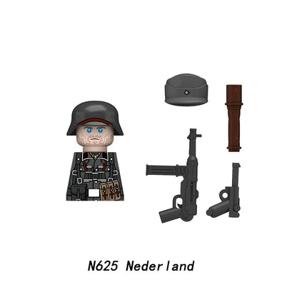 Military WWII Figure Building Blocks Accessories MP40 Rocket Launcher MG42 Officer Army Camouflage Soldier Pzf 98K Toy Gift N029.