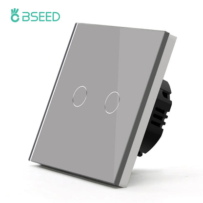 Bseed EU-Standard 1/2/3 Gang Licht-Touch-Schalter Home Wandschalter Graues Glas Sensorschalter Typ-C USB-Stromladebuchsen