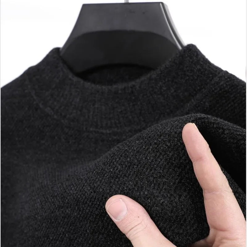 New 2025 Men's Cashmere Sweater Warm Thickened Winter Casual Solid Knitted Pullovers Mock Neck Thicker Fleece Sweater for Men.