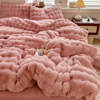 Luxury Faux Rabbit Fur Velvet Fleece Plush Soft Warm Bedding Set Super Comfortable Duvet Cover Set Blanket Bed Sheet Pillowcases.