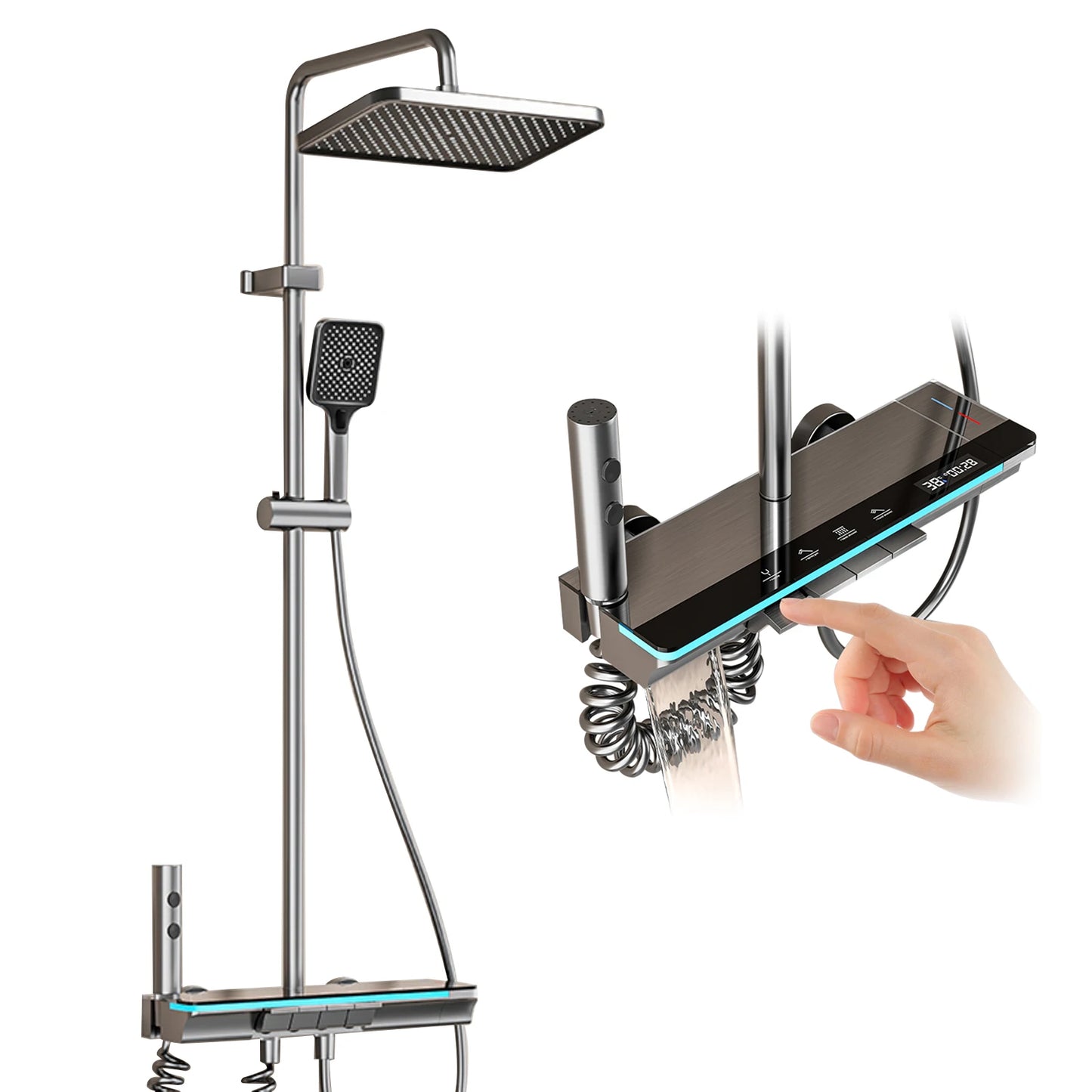 Digital Thermostatic Shower System with Smart Temperature Memory, Easy to Install LED Rain Shower & Brass Faucet Set