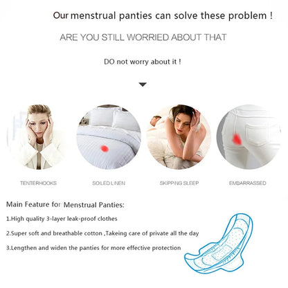 3pcs Leak Proof Menstrual Panties+Herbal Gynecological Pads Women Sanitary Panties  Plus Size Physiological Waterproof Briefs.