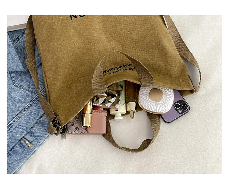 Japanese Canvas Men's and Women's Simple Cross-body Bag Wash Canvas Thick Handbag Large Capacity Arts Students Package Satchel.