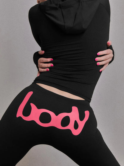 Weird Puss Letter Print 2 Piece Set Women Tracksuit Hooded Jacket+Leggings Matching Stretch Streetwear Casual Sporty Outfits