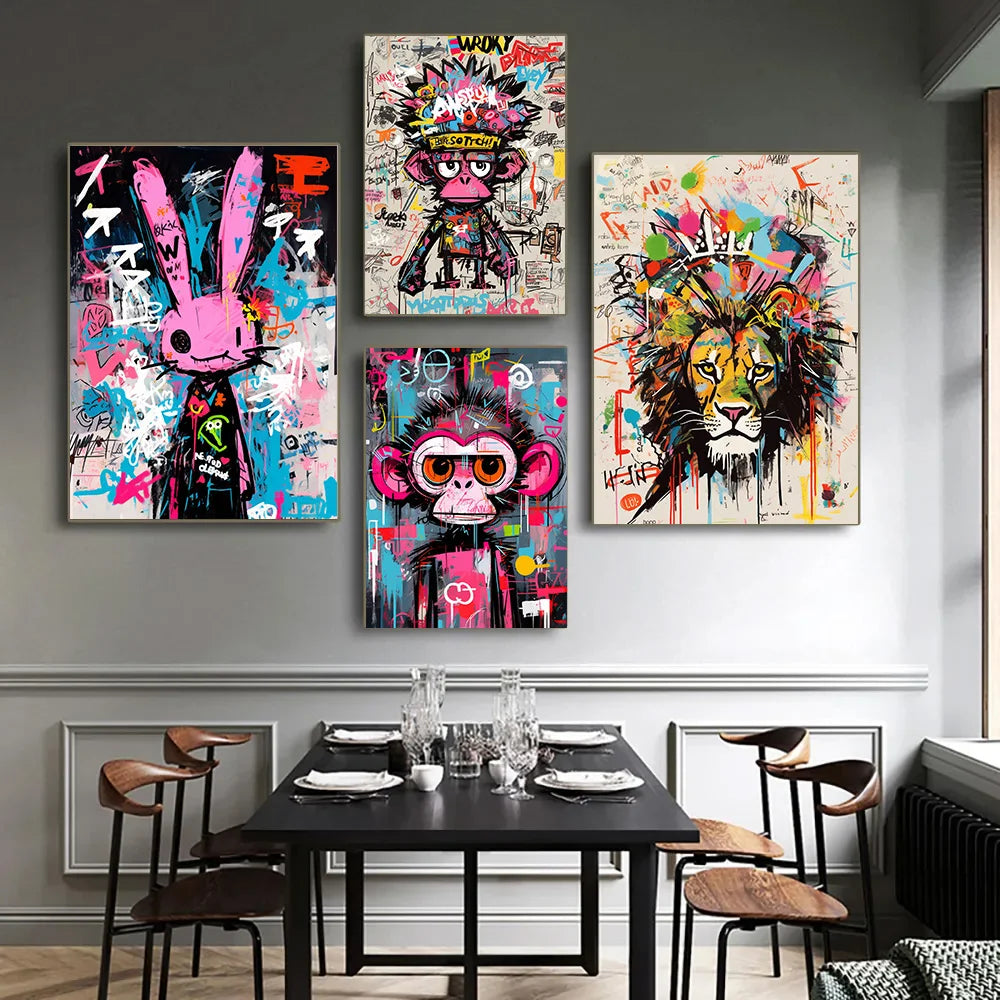 Animation Room Decor Animals Decoration Wall Art Coloured Home Decorations Canvas Painting Graffiti Cartoon Painted Decororation.