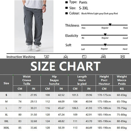 Mens Sweatpants Straight Fit Casual Pants Autumn Winter Men Running Jogger Sports Gym Trousers Solid Color Multi-pocket Pants.