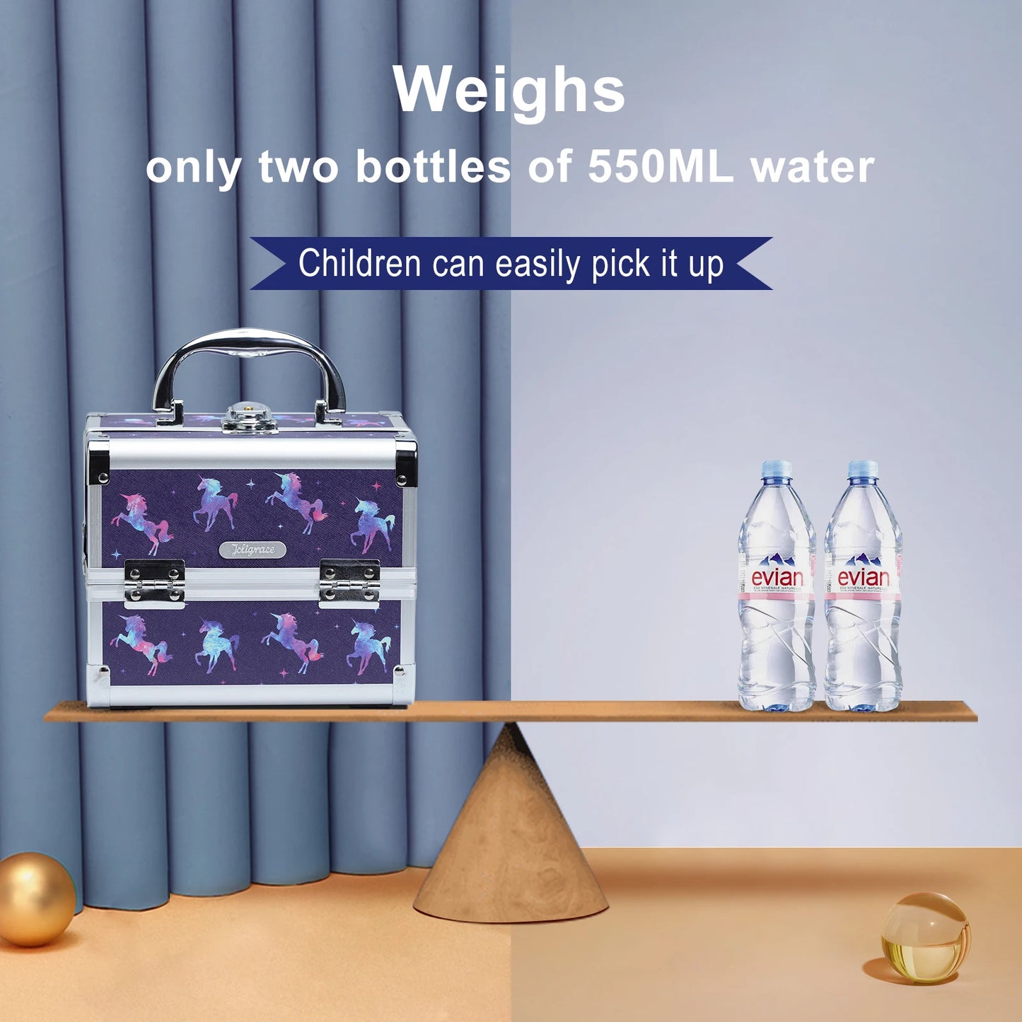 Makeup Case Portable Lock Alloy Unicorn Cosmetic Jewelry Nail Hair Accessories Storage Box with Mirror 2 Trays Make-up Suitcase.