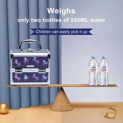 Makeup Case Portable Lock Alloy Unicorn Cosmetic Jewelry Nail Hair Accessories Storage Box with Mirror 2 Trays Make-up Suitcase.