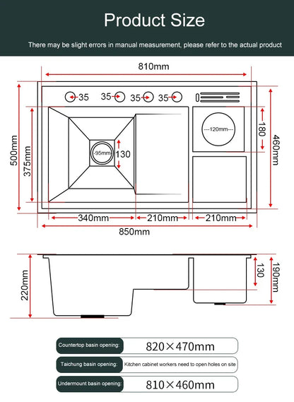 Nano Kitchen Sink Multi-Function Stepped Kitchen Sink 304 Stainless Steel Vegetable Washing Basin With High Pressure Cup Washer