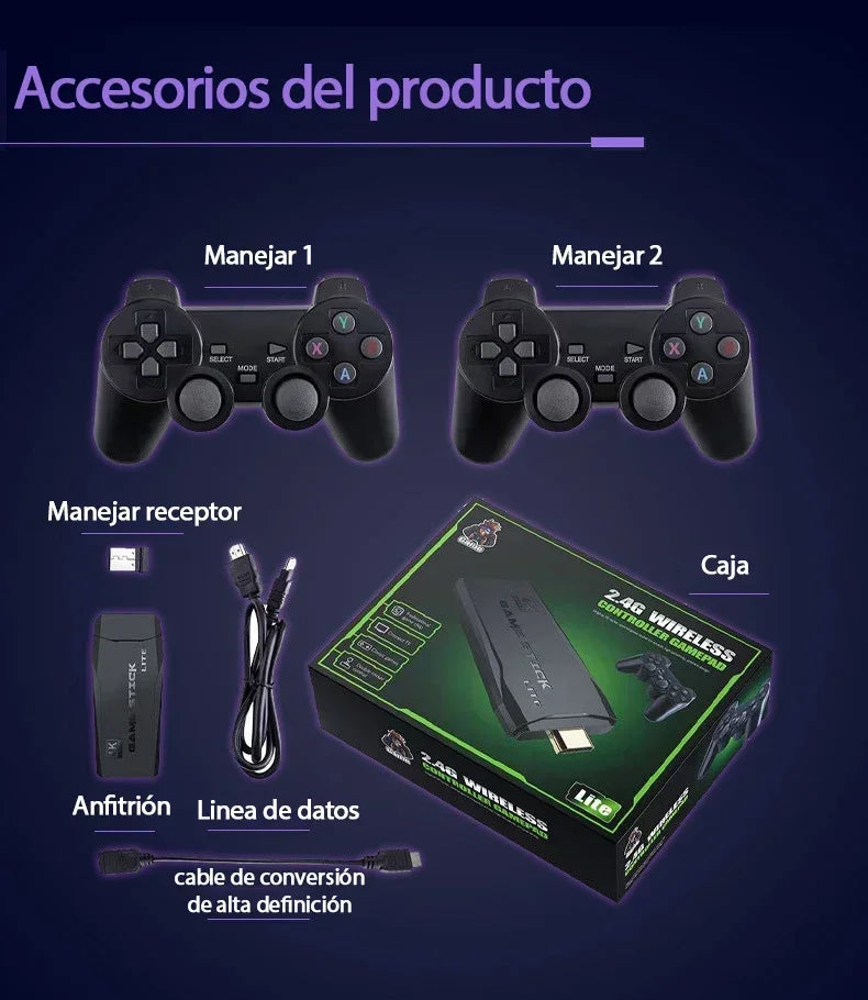 Retro Video Game Console Stick M8 Wireless Controller 4K 20000 Emulators 9 Built-in Games PS1 Compatible Gift for Kids.