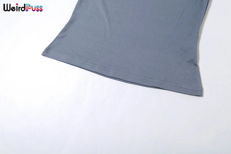 Weird Puss Irregular Knot Women 2 Piece Sets Stretch Casual Short Sleeve Tank Tops+Flare Pants Matching Outfits Slim Streetwear.