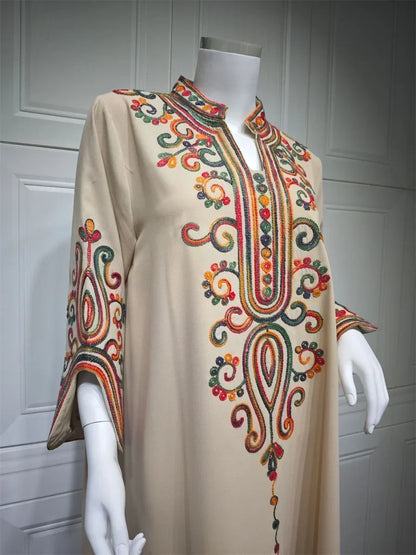 Ramadan Muslimische Damen bestickte lose Abaya-Kleider für Frauen Gala Marokko Dubai Eleganter lässiger Kaftan