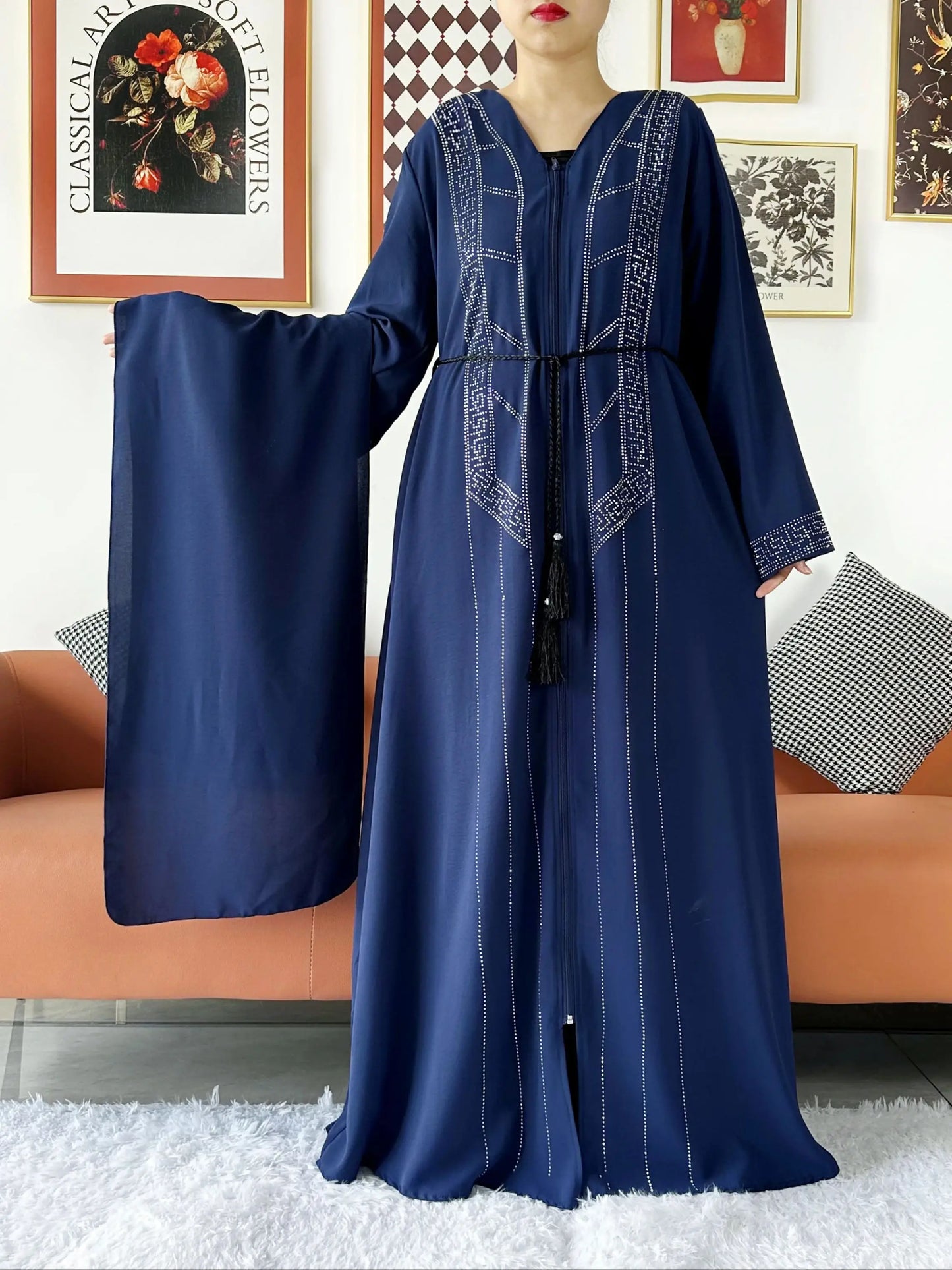 Laxury Design New Women Elegant Dress Chiffon Open Abaya Muslim Women Dress Islamic Clothing Cardigan Abaya Women Muslim Dress