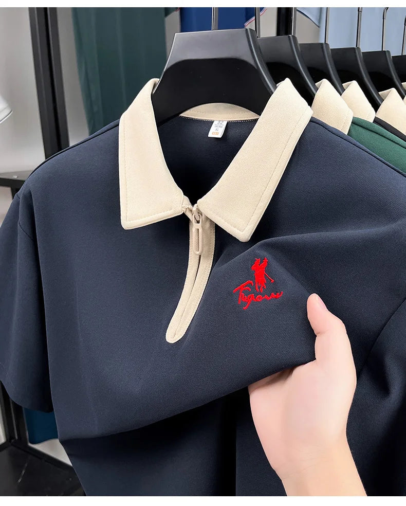 Luxury brand short sleeve polo shirt men's fashion Pony embroidered summer trendy breathable casual color blocked lapel T-shirt