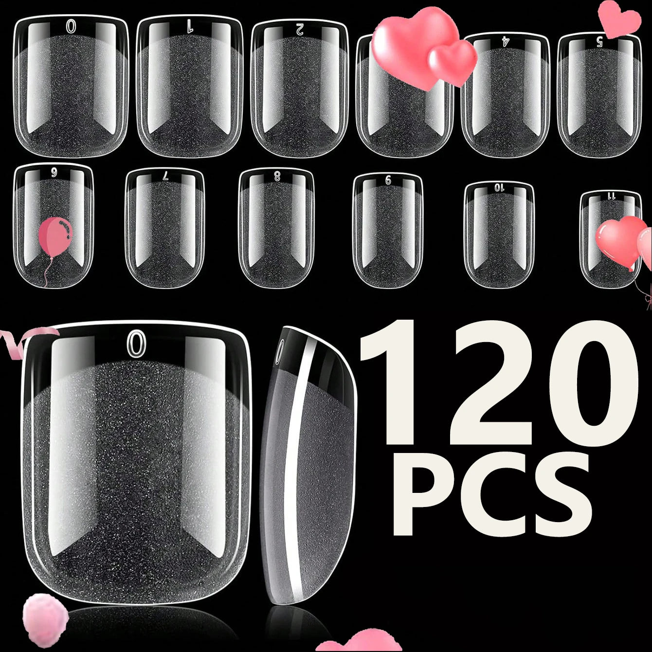 120PCS- Semi-frosted short almond clear fake nails, whitening nail art set with removable fake nails for festivals, parties, dat