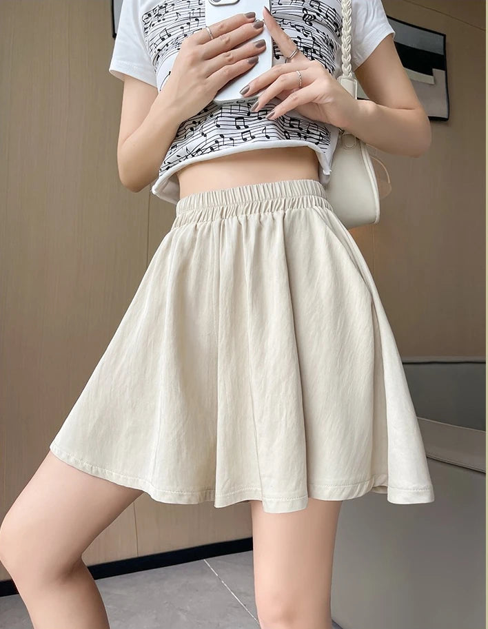 Women Quick Dry Sporty Short Pants Summer Thin Pleated Shorts Skirts High Waist A- Line Five Quarter Pants Cool Wide Leg Pants