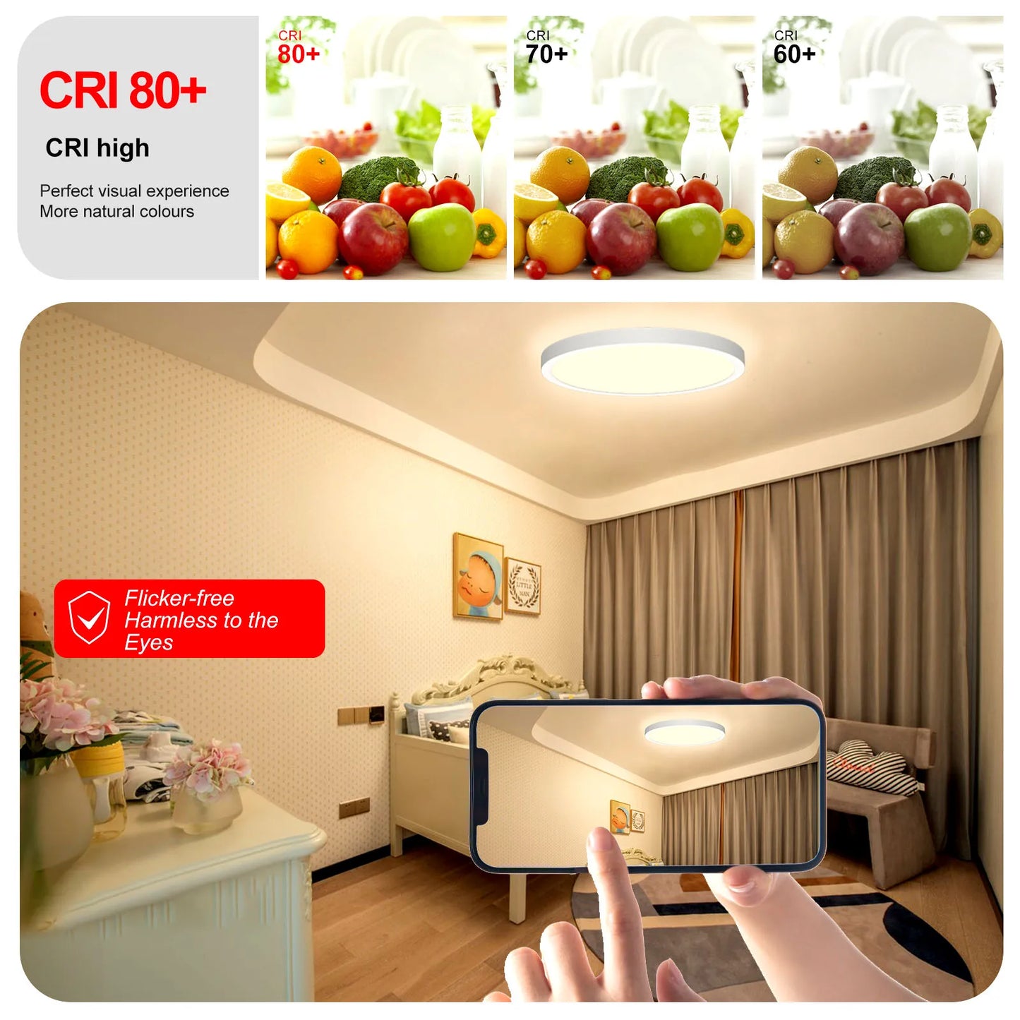 220V LED Deckenleuchte dimmbar mit Fernbedienung 24W 2700LM RGB 3000K-6500K runde Deckenleuchte für Wohnzimmer Schlafzimmer.