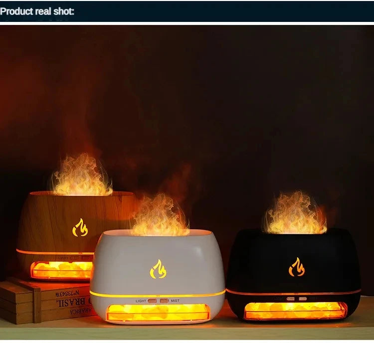 New Himalayan Crystal Salt Stone Aroma Air Humidifiers 3D Flame Fire Colorful Night Light Aromatherapy Essential Oil Diffuser.