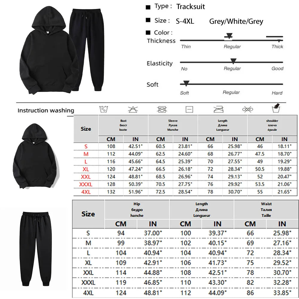 Men Tracksuit 2 Pieces Sets Hooded Sweatshirt +Drawstring Pants Male Hoodies Running Sportswear Men Women Autumn Sportwear.