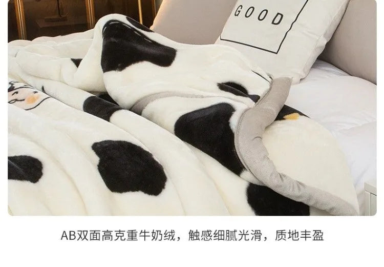 150x200cm  Home Blanket Double Layered Encrypted Plush Fur Coral Fleece Quilt Winter Dormitory Sofa Keep Warm Sheet Bed Cover.