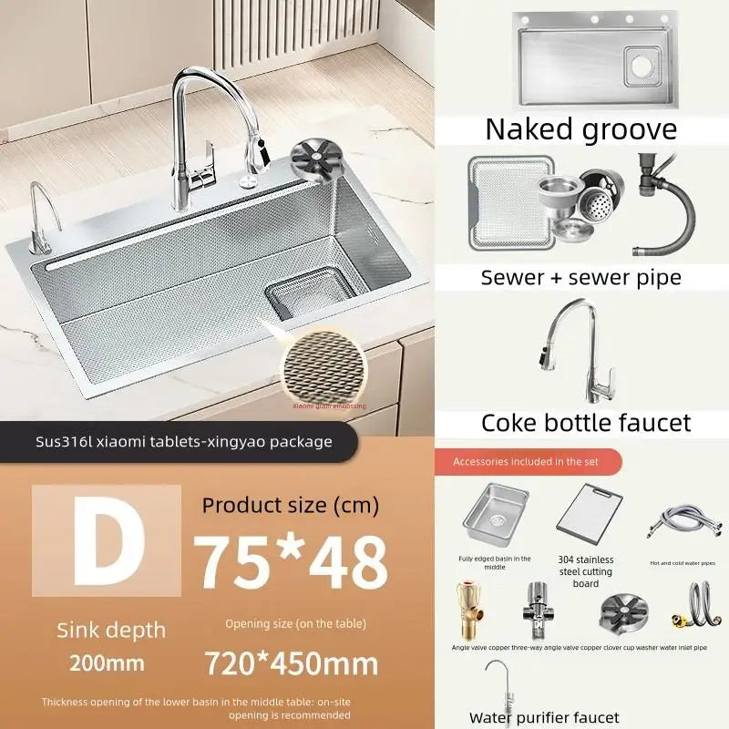 316L Stainless Steel Food Grade Large Single Slot Corrosion Resistant Household Kitchen Sink Wash Dish and Vegetable Basin