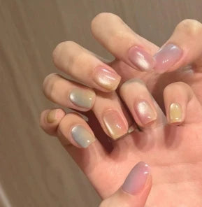 24Pcs/set Almond Press-On French Nail Tips Green Cat Eye False Nails Simple&Elegant Wearable Nail Art for Women&Girls Daily Wear