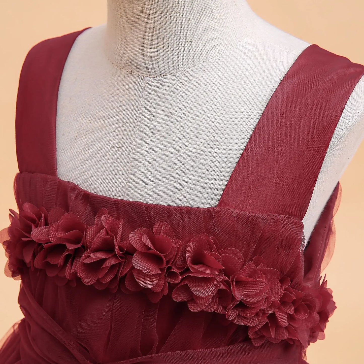 Mädchen Partykleider Weiß Langes Hochzeit Brautjungfer Prinzessin Kleid Abend Tüllkleid Abschlussball Klavier Performance Kleid