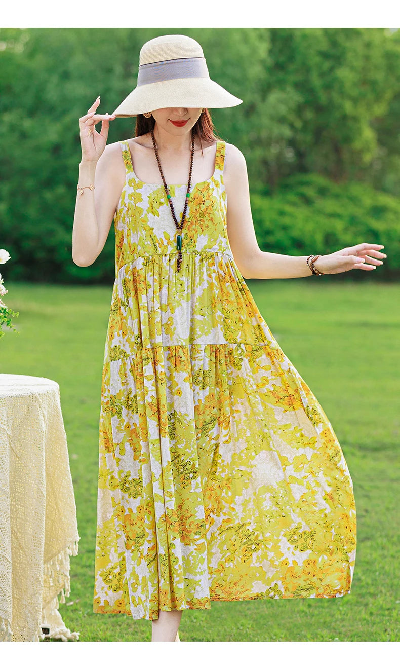 Neue Mode Lässig 2025, Sommer Elegante Kleider Für Frauen Oansatz Druck Vintage Ärmelloses Kleid Lose Frauen Kleidung