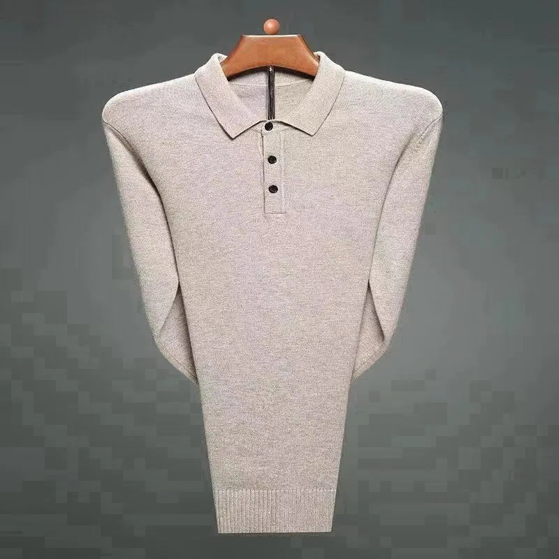 Luxury Men Cashmere Sweater 100% Merino Wool Buttoned Pullover Autumn Winter Polo Collar Knitwear Male Casual Warm Jumper Tops