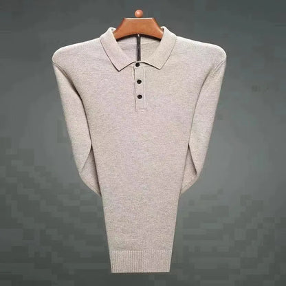 Men's Fashion Cashmere Sweater 100% Merino Wool Pullover Casual Loose POLO Knitted Bottom Shirt Jacket for Autumn Winter