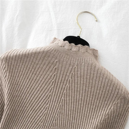 2026 weibliche Dünne Koreanische Strickwaren Tops Herbst Winter Pullover Frauen Hohl-out Pullover Langarm Rollkragenpullover.