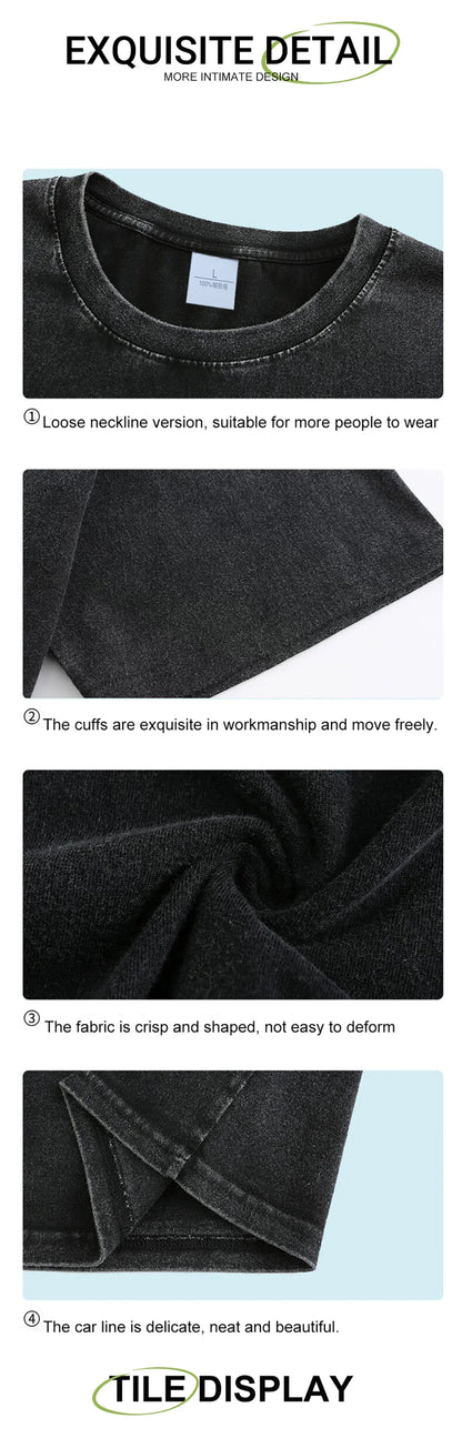 American Style Retro Heavyweight Solid Color Short Sleeved T-shirt Men Women Summer Street Trendy Washed Old Oversized Clothes.