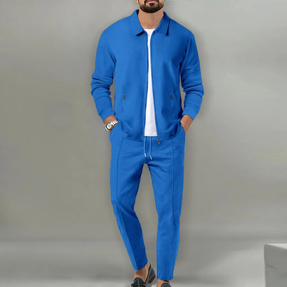 The new 2025 spring and autumn sports men's youth popular solid color jacket jacket trousers two leisure sports suit.