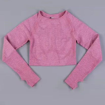 Long Sleeve Gym Crop Top Sports Yoga Top Women Seamless T-Shirts Fitness Crop Top Sport Active Wear Workout Athletic Shirts.