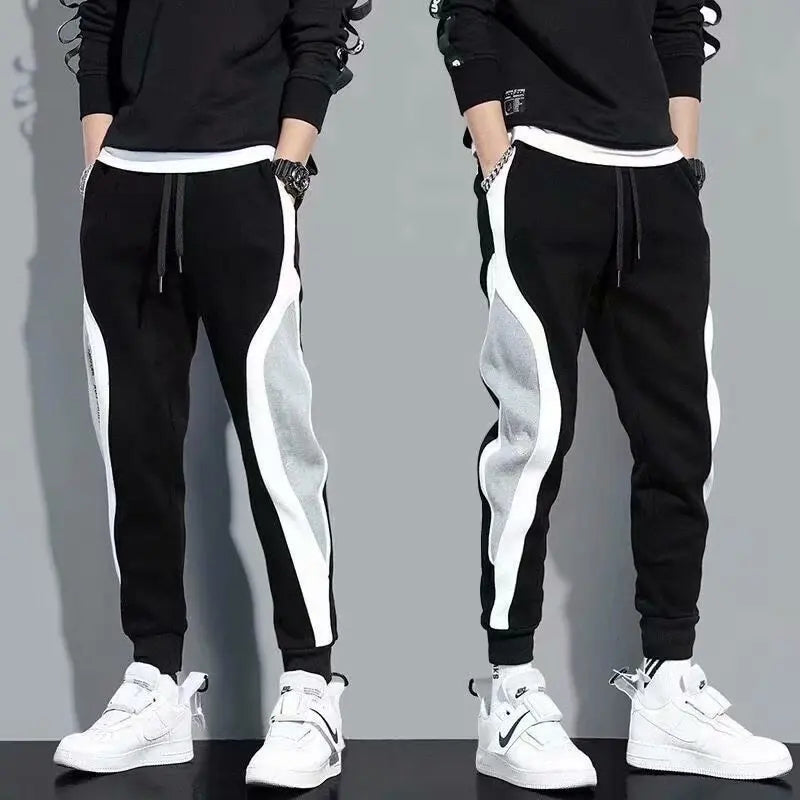 Men's Sports Pants Spring Autumn Male Loose Fitting Leggings Patchwork Running Training Casual Pants Fashion Outfit Trousers.