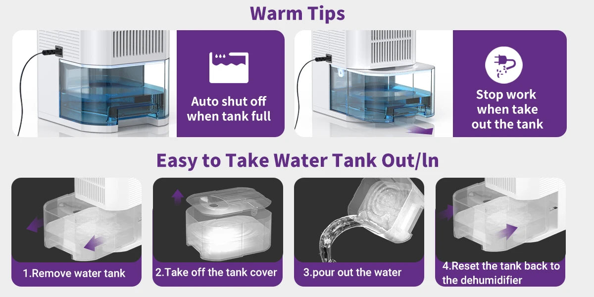 LOEFME 1000ml Portable Dehumidifier for Home Bedroom Office Kitchen Portable Dehumidifier Silent Auto Shut Off 7 Colorful LED.