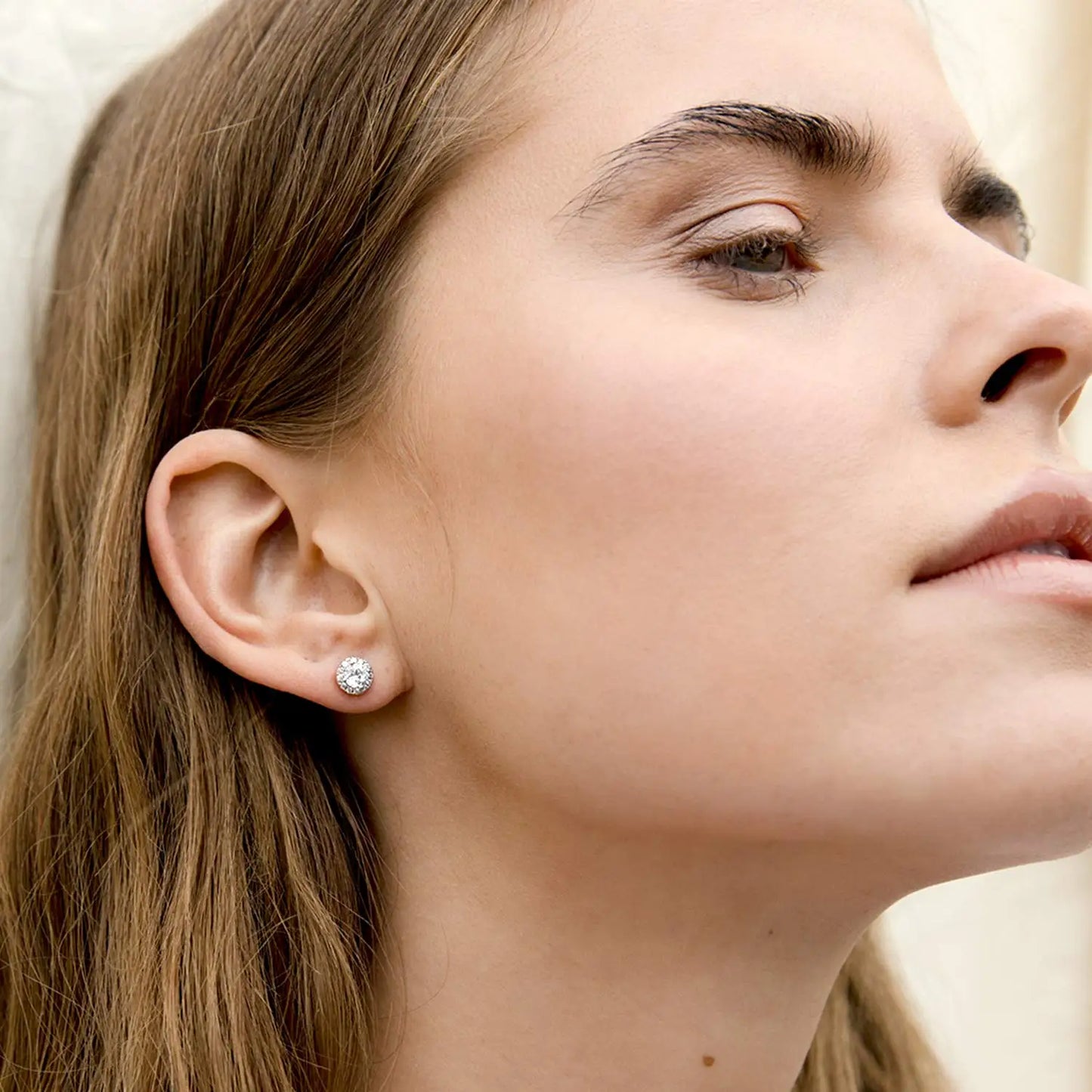 Shevalues 14K Gold Plated Brilliant Round Faux Diamond Halo Earrings Luxury Premium Cubic Zirconia Sterling Silver Post Earring.