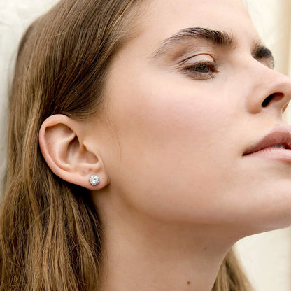 Shevalues 14K Gold Plated Brilliant Round Faux Diamond Halo Earrings Luxury Premium Cubic Zirconia Sterling Silver Post Earring.