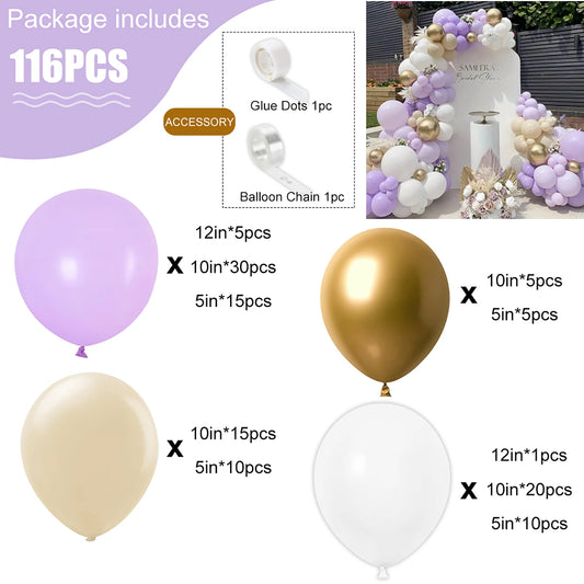 116 stücke lila und andere Farben Latex Ballon Bogen Set für Geburtstage, Hochzeiten, Geschlecht offenbaren, Junggesellen abschied, Familien treffen.