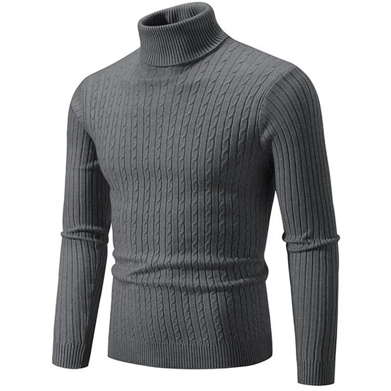2025 New Men Solid Colour Turtleneck Sweater Black / White / Royal Blue Fashion Simple Male Casual Pullover Tops.
