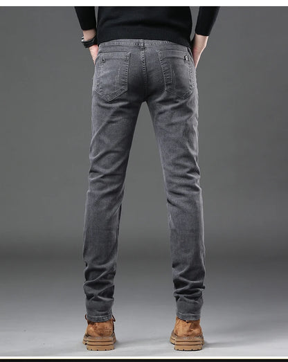 New Pure Gray Korean Slim Jeans Men's Stretch Tight Trendy Jean Trousers Branded Streetwear Comfortable Man Clothing Pants.