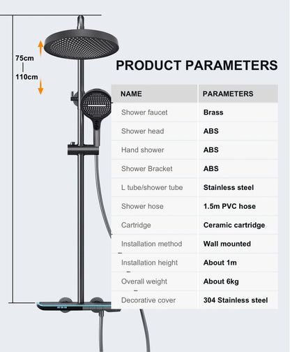 VGX Thermostatic Shower System Set Smart Digital Bathroom Shower Faucet Set Temperature Display Rainlfall Bathroom Shower Set